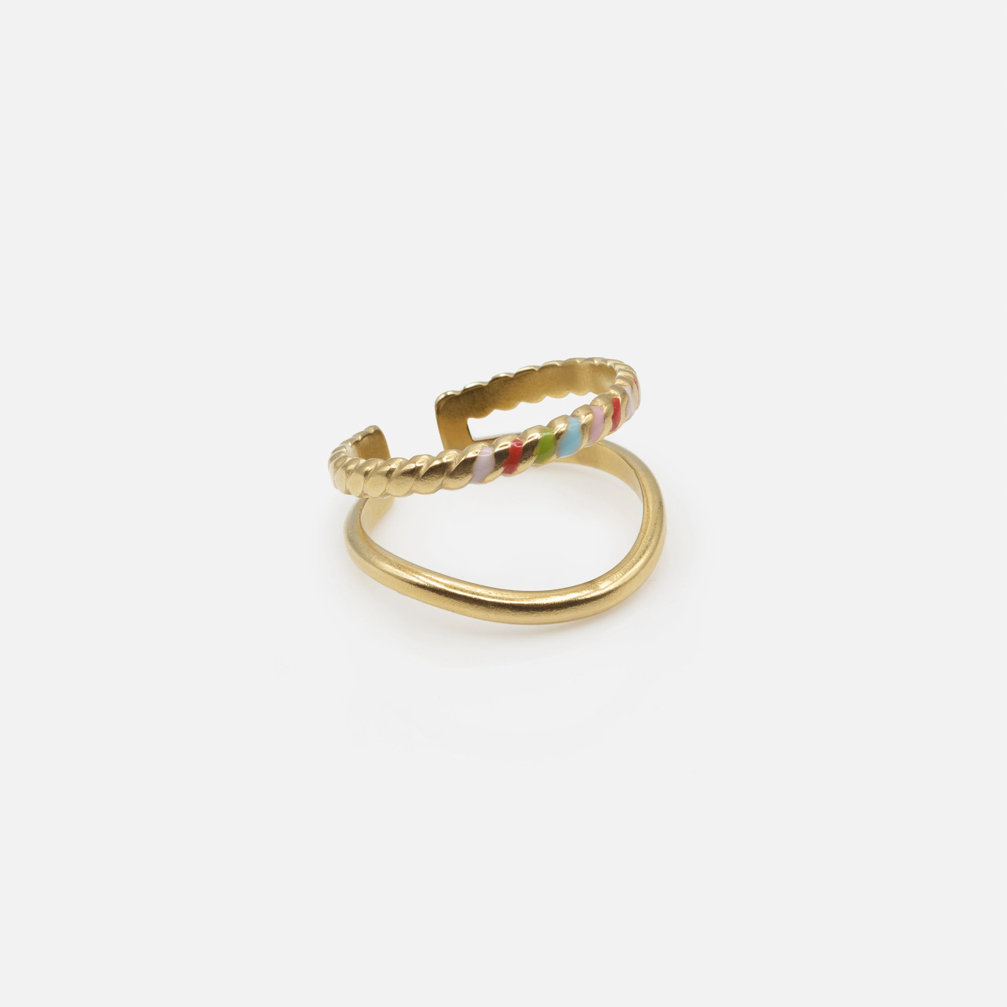 Bague dorée double avec ajouts de couleurs en acier inoxydable - Image 3