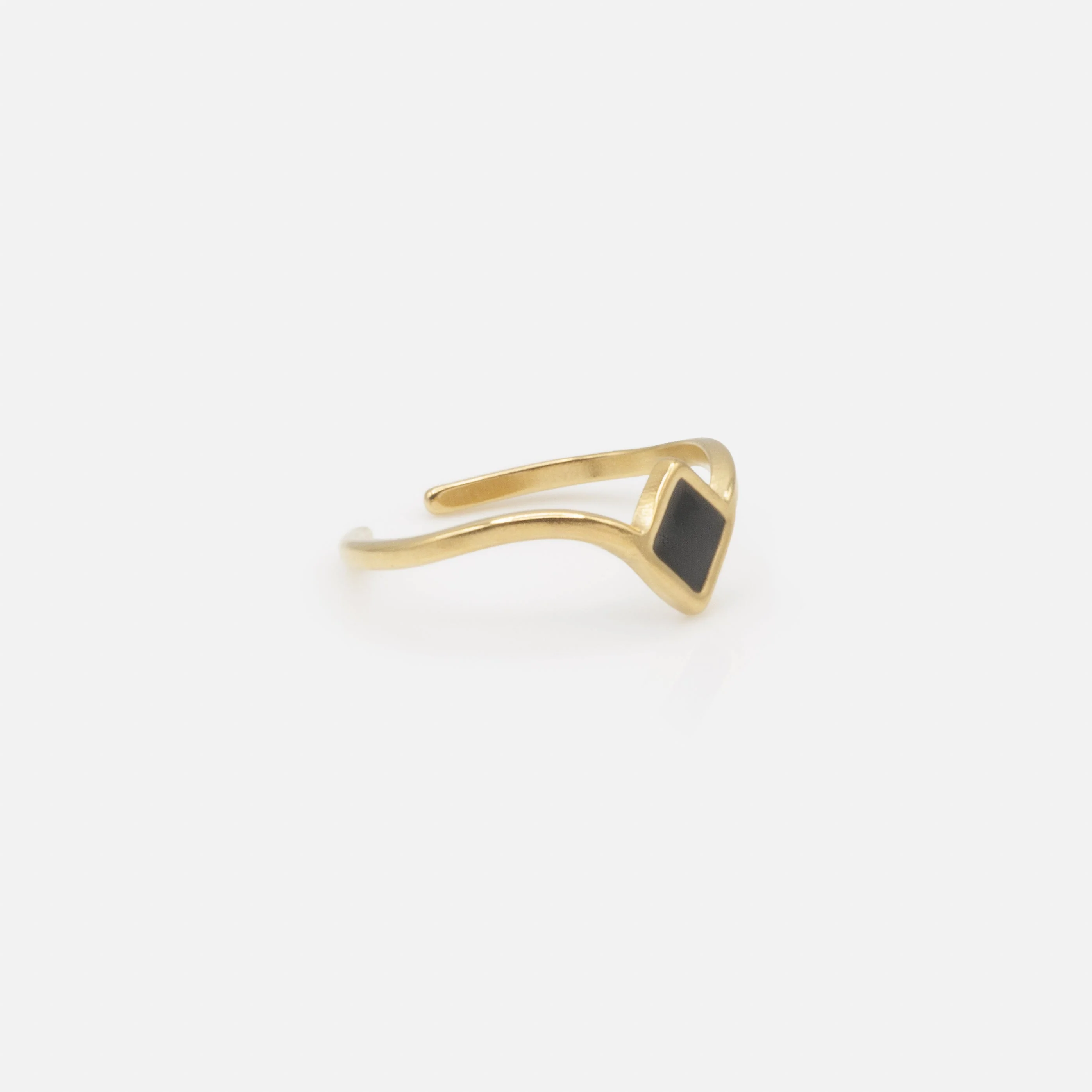 Bague ouverte dorée avec losange noir en acier inoxydable - Image 3