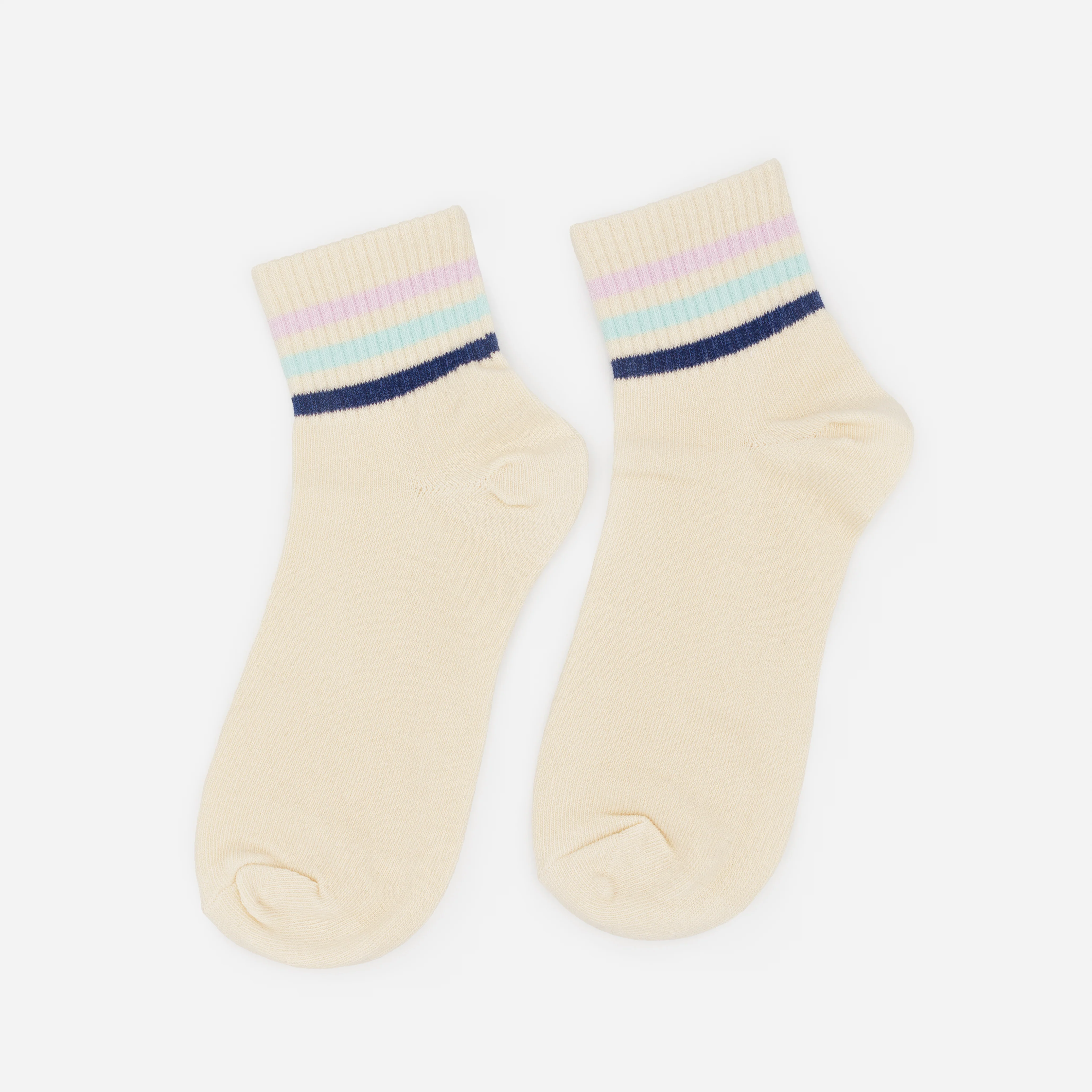 Bas crème mi-longs à rayures multicolores