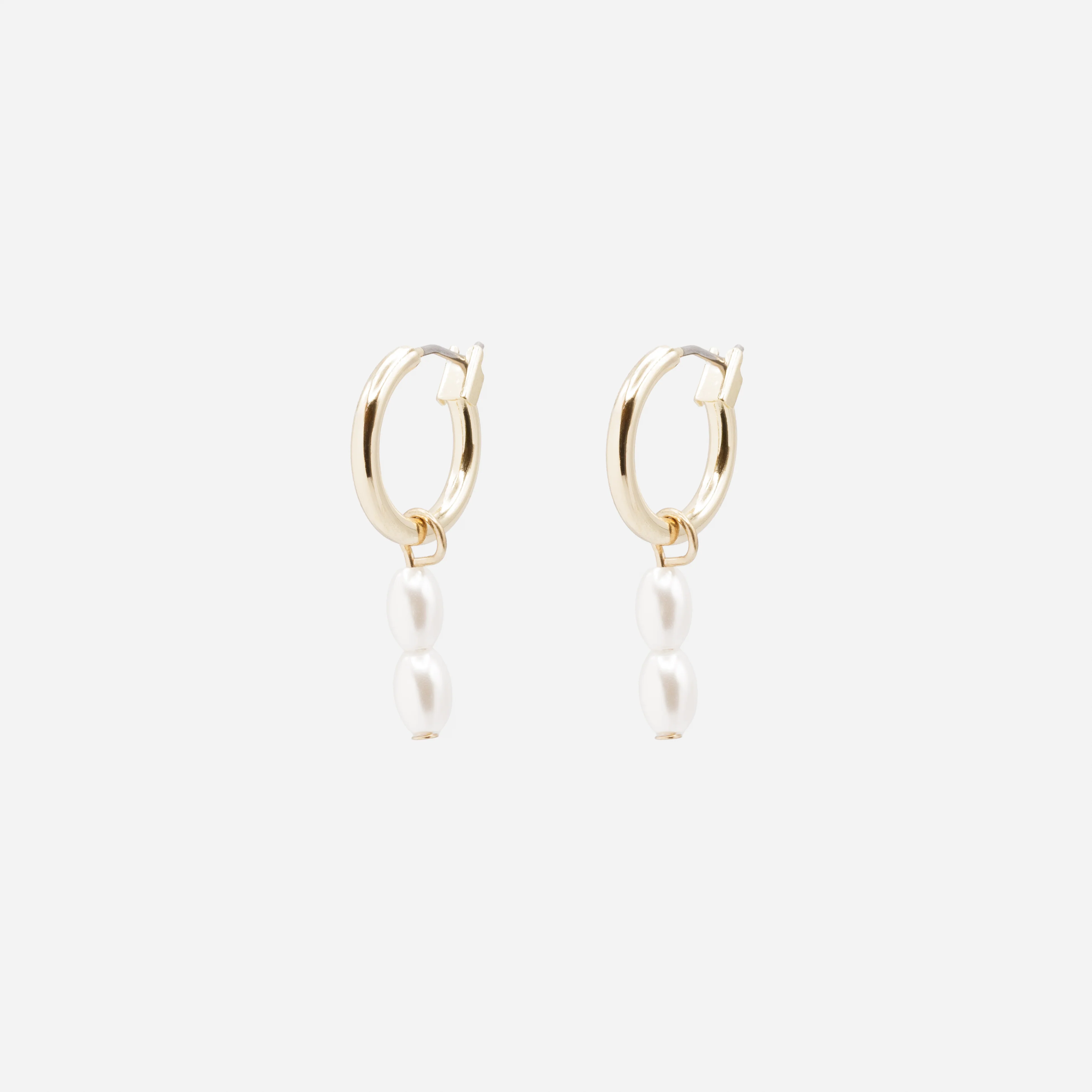 Boucles d'oreilles anneaux dorés breloque double perle amovible