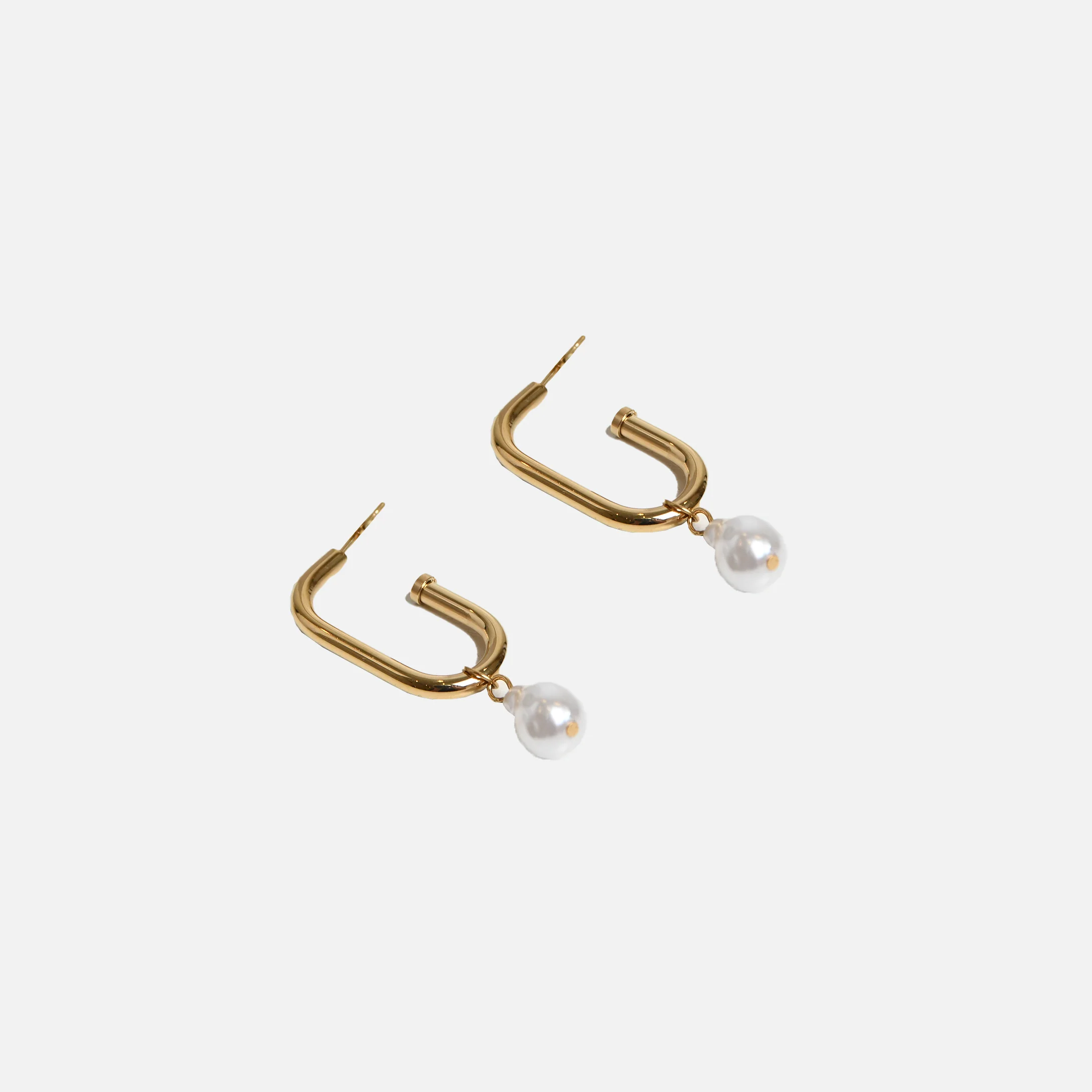 Boucles d'oreilles ovales dorées avec perle en acier inoxydable - Image 2