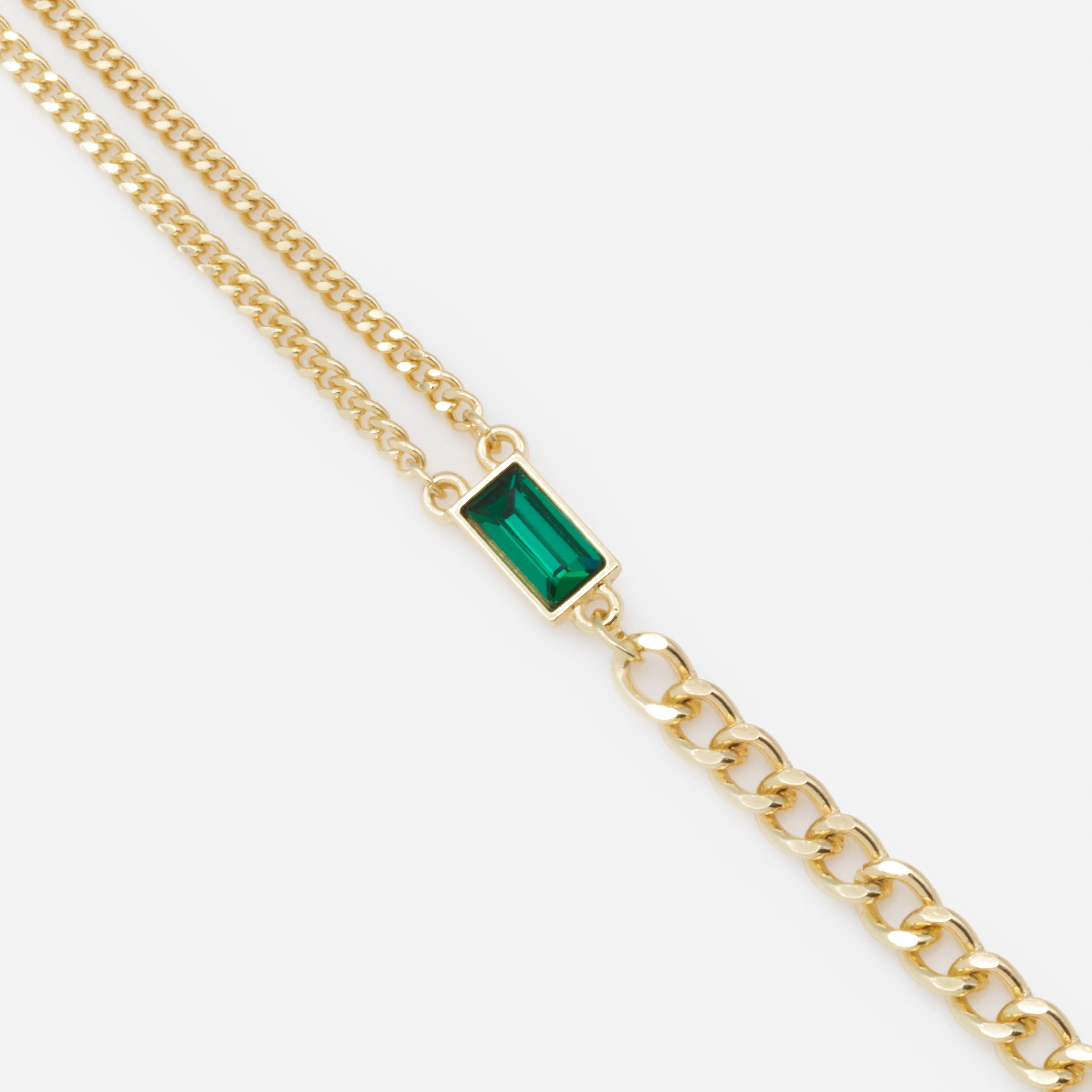 Bracelet doré pierre émeraude et maille gourmette deux façons - Image 2