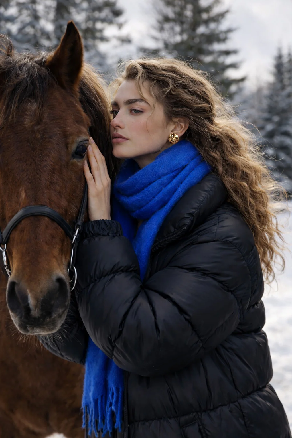 Foulard douillet à franges bleu royal