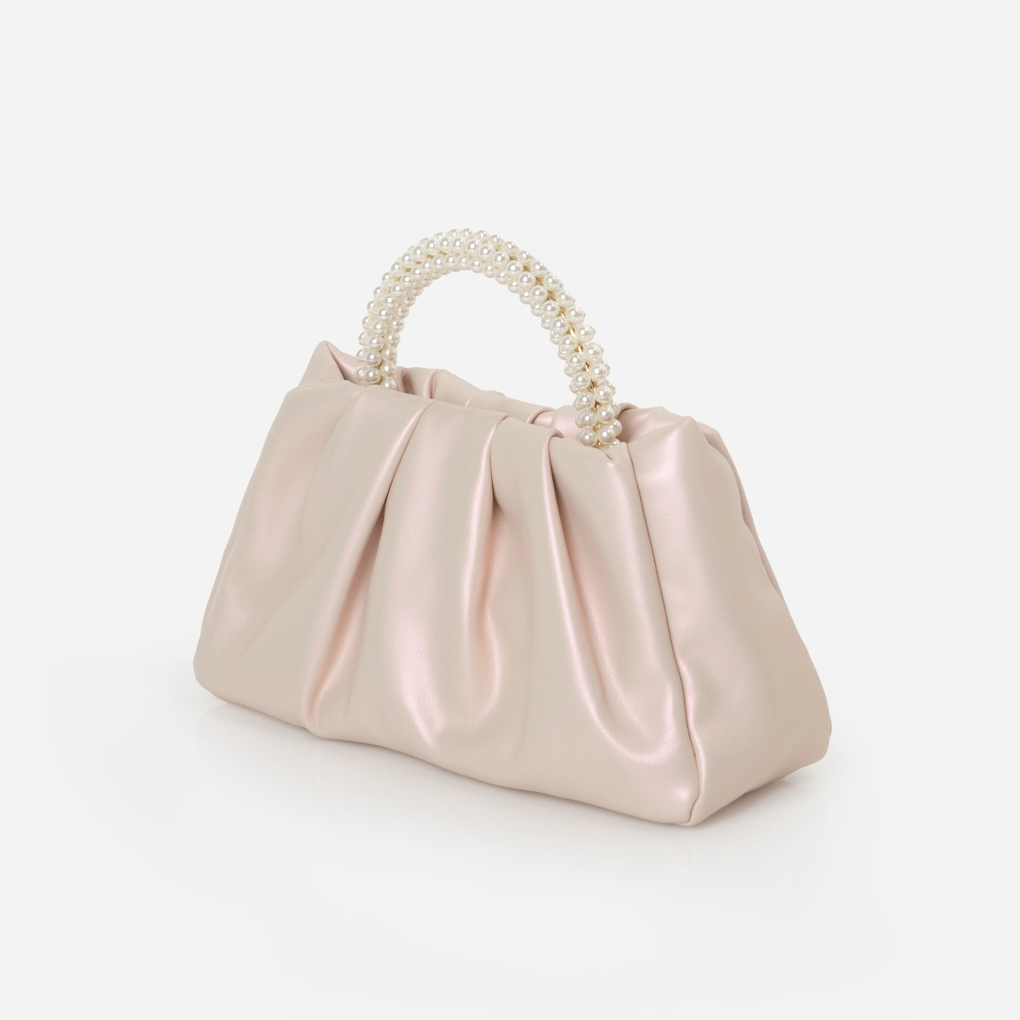 Sac à main de soirée rose pâle avec poignée de perles - Image 2