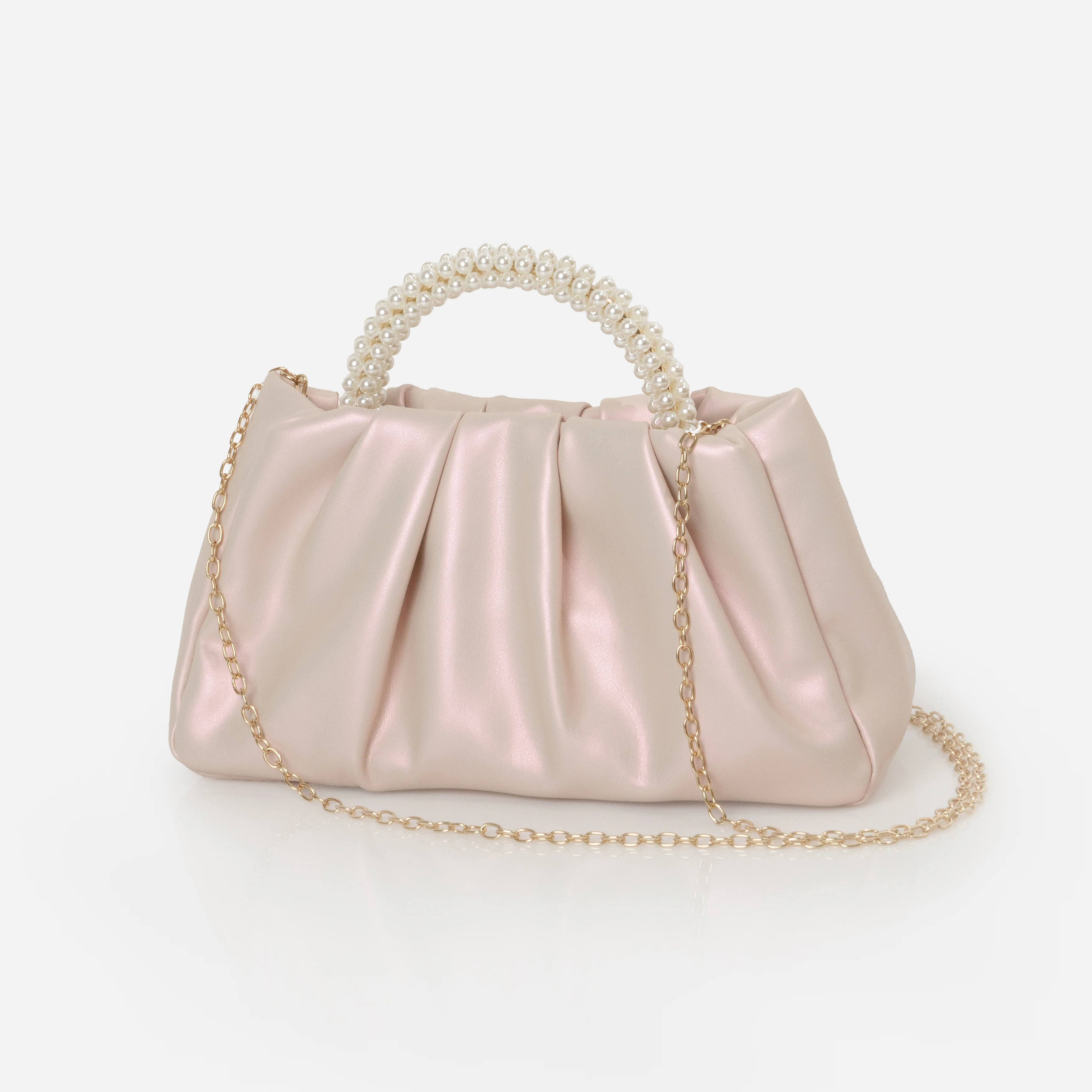 Sac à main de soirée rose pâle avec poignée de perles - Image 3